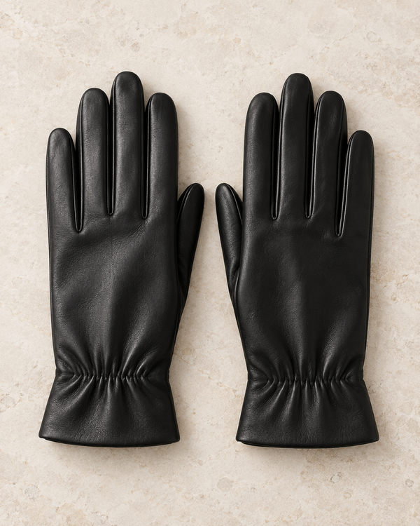 Schwarze Fingerhandschuhe mit gerafftem Handgelenk